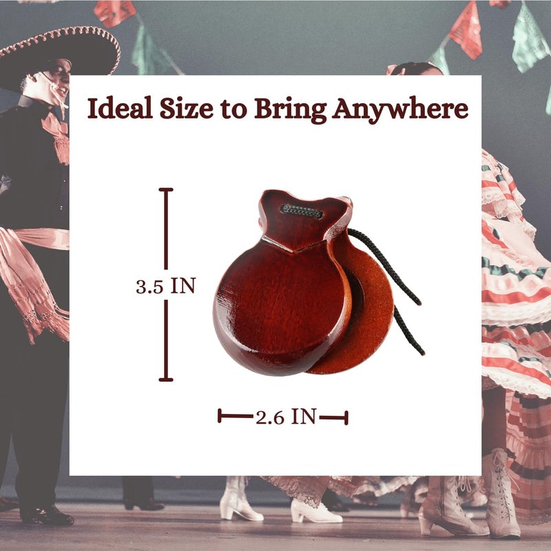 Corbekel 2 Pairs Spanish Castanets with String, Traditional Spanish Flamenco Castanets for Adults, Wooden Musical Percussion Instruments for Beginners(BROWN+BLACK) - Image 3
